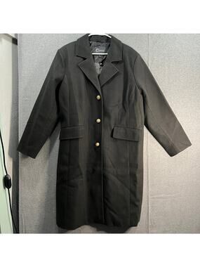 Thread Collective Faux Wool Notch Collar Long Coat Black Size X-Large